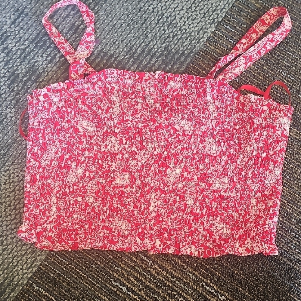 She + Sky Red and White Stylish Crop Top